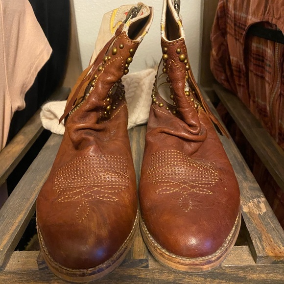 Sam Edelman Yellow Red and Brown Cowboy Boots with Fringe Size 7 - Picture 4 of 5